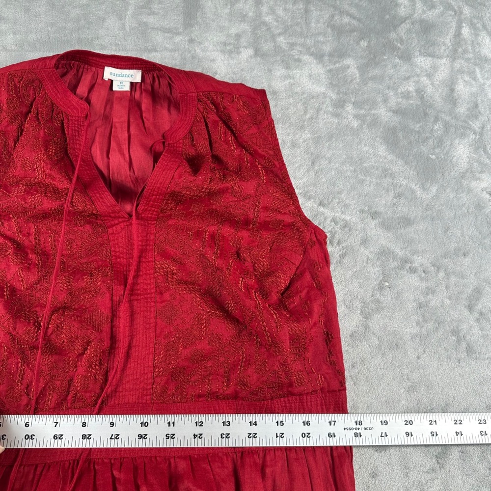 Sundance Maxi Dress Womens M Red Boho Tiered Linen Blend Embroidery Cottagecore - Picture 7 of 8
